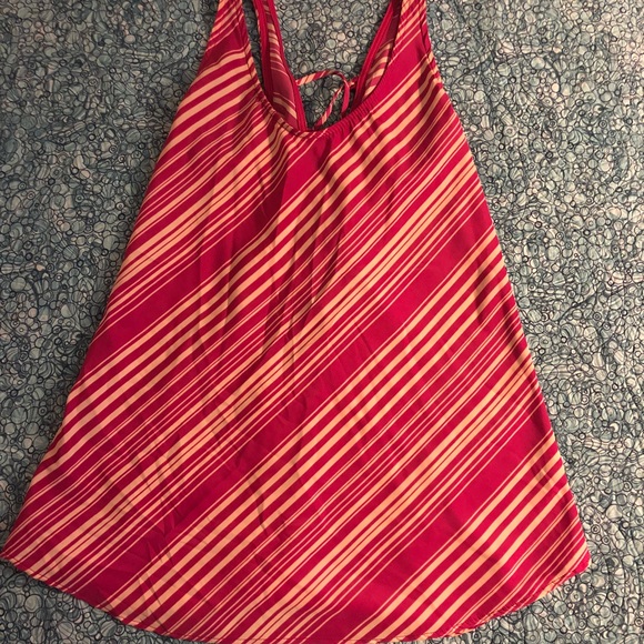 Pink/Cream Striped Lace Up Back Polyester Tank - Picture 2 of 6